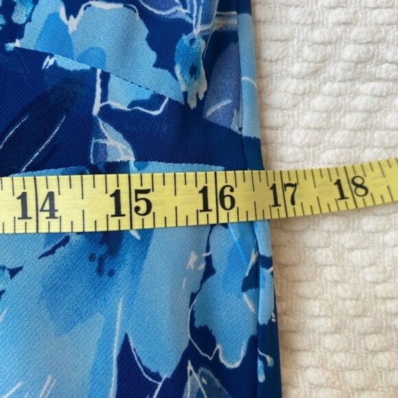 Evan Picone Fit & Flare Blue Floral Sleeveless Midi Dress Size 14P - Picture 9 of 10